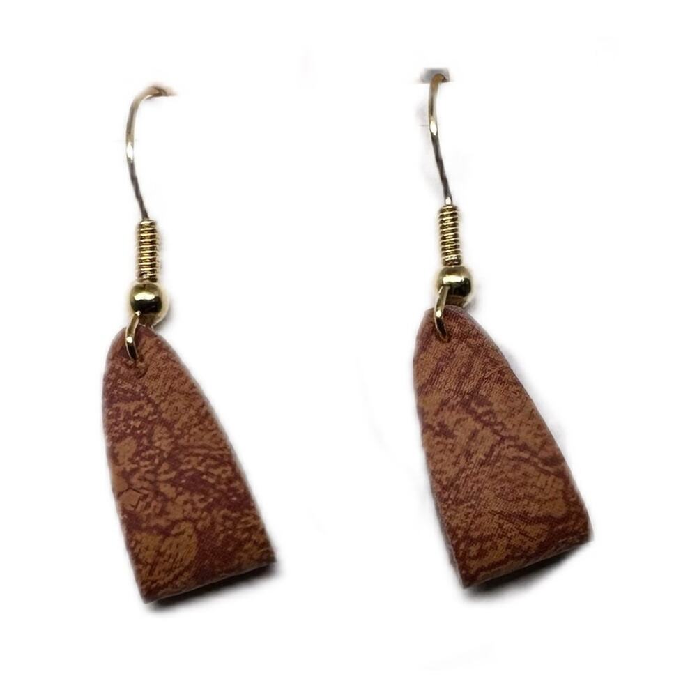 Brown Dangle Earrings handmade vinyl gold tone